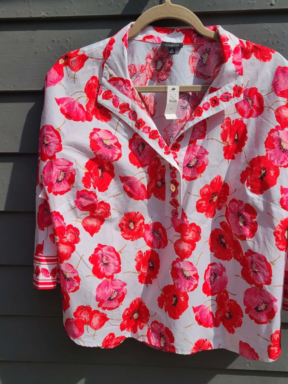 Talbots Red White Poppy Pop Top NWT size Medium - Picture 10 of 10